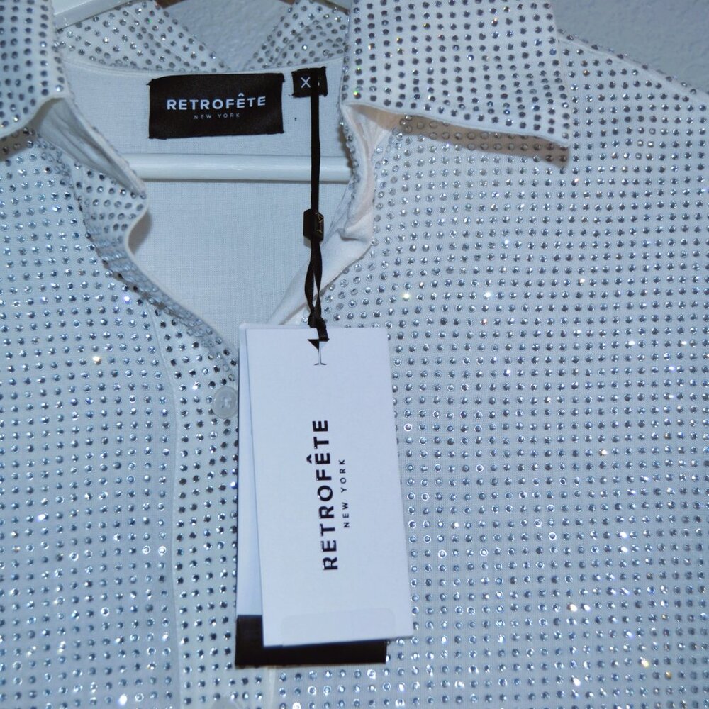 RETROFETE (NEW YORK) RHINSTONE WHITE L/S CUFF SHIRT- NWT $175 - Picture 9 of 13